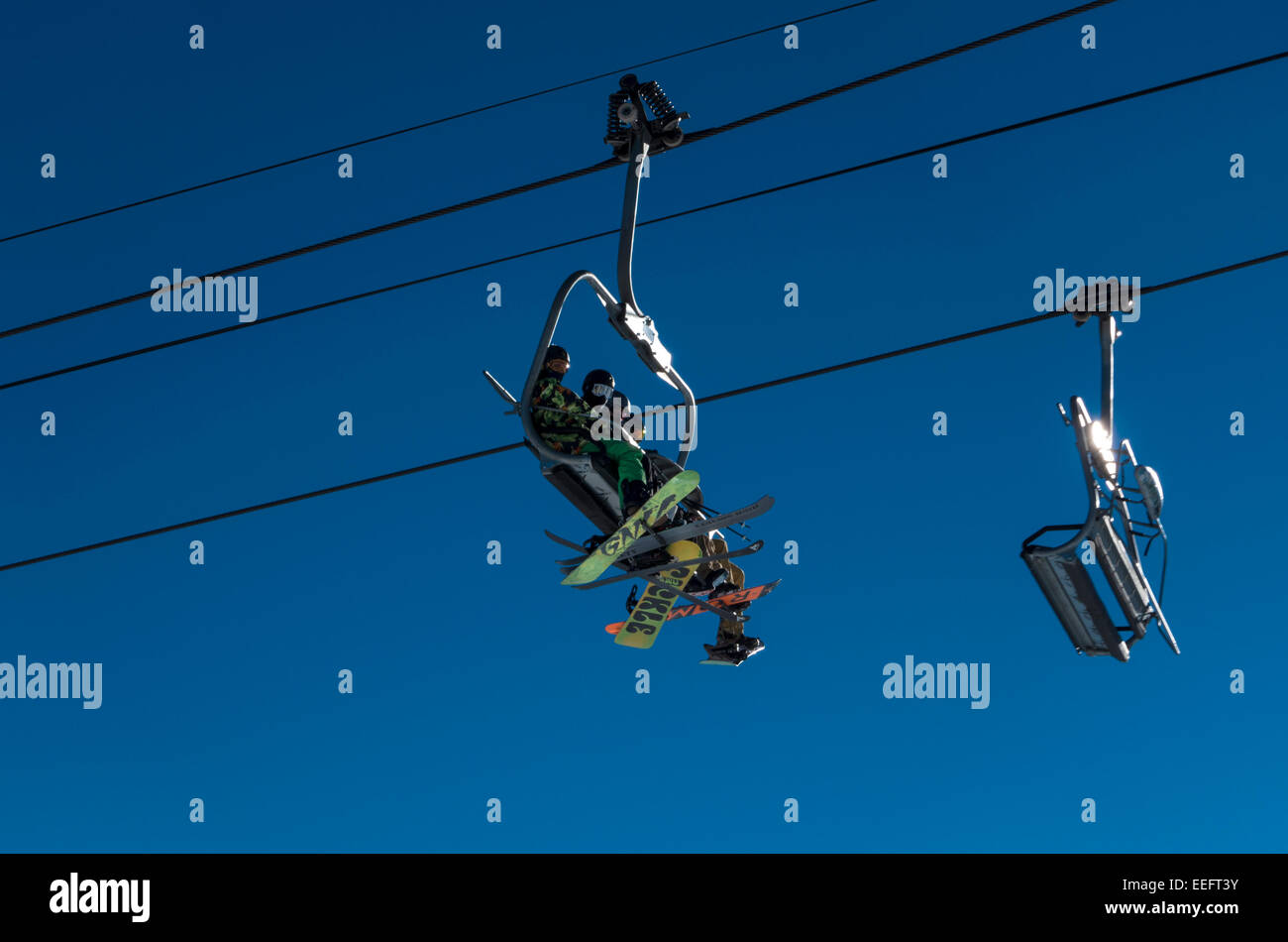 Skiers in a ski lift hi-res stock photography and images - Alamy