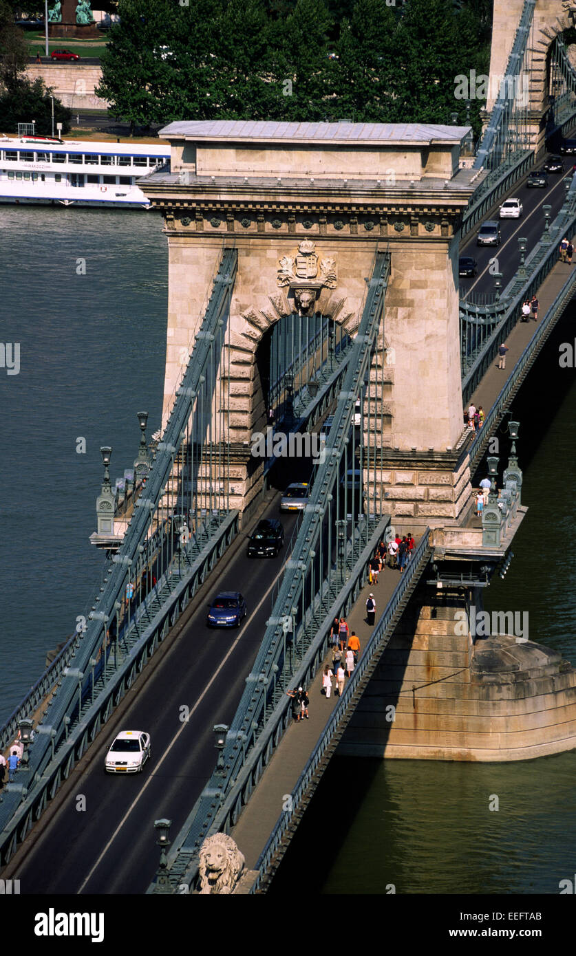 Hungary, Budapest, Danube river, Chain bridge Stock Photo