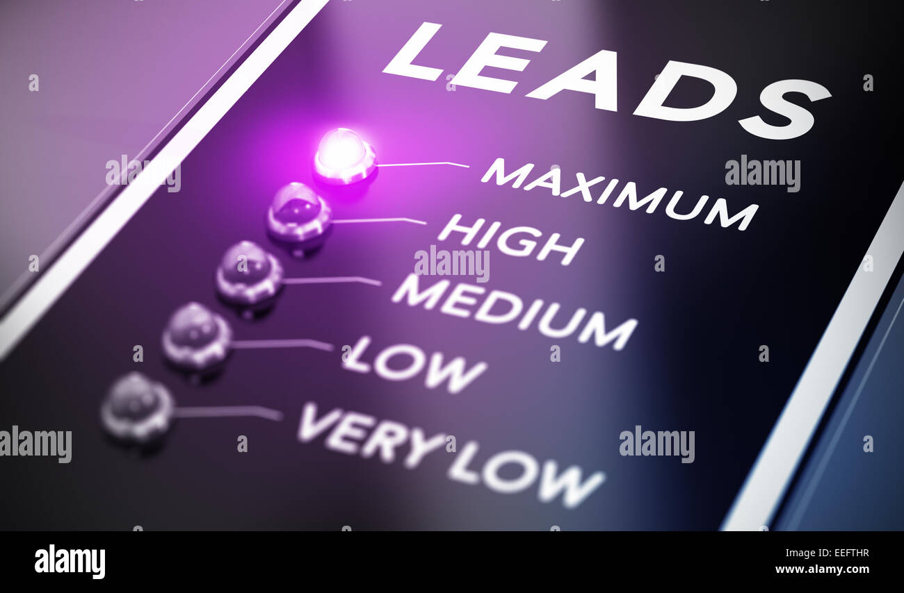 Lead generation concept, Illustration of internet marketing over black background with purple light and blur effect. Stock Photo