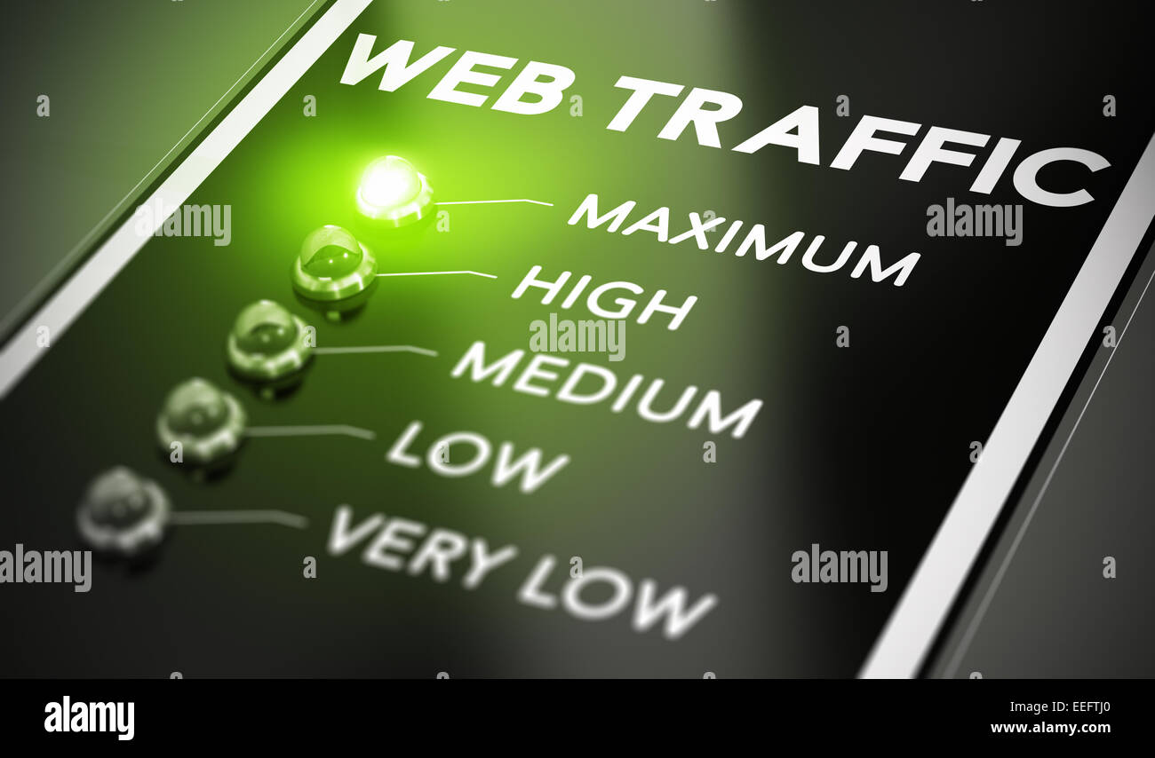 Web traffic concept, Illustration of seo over black background with green light and blur effect. Stock Photo