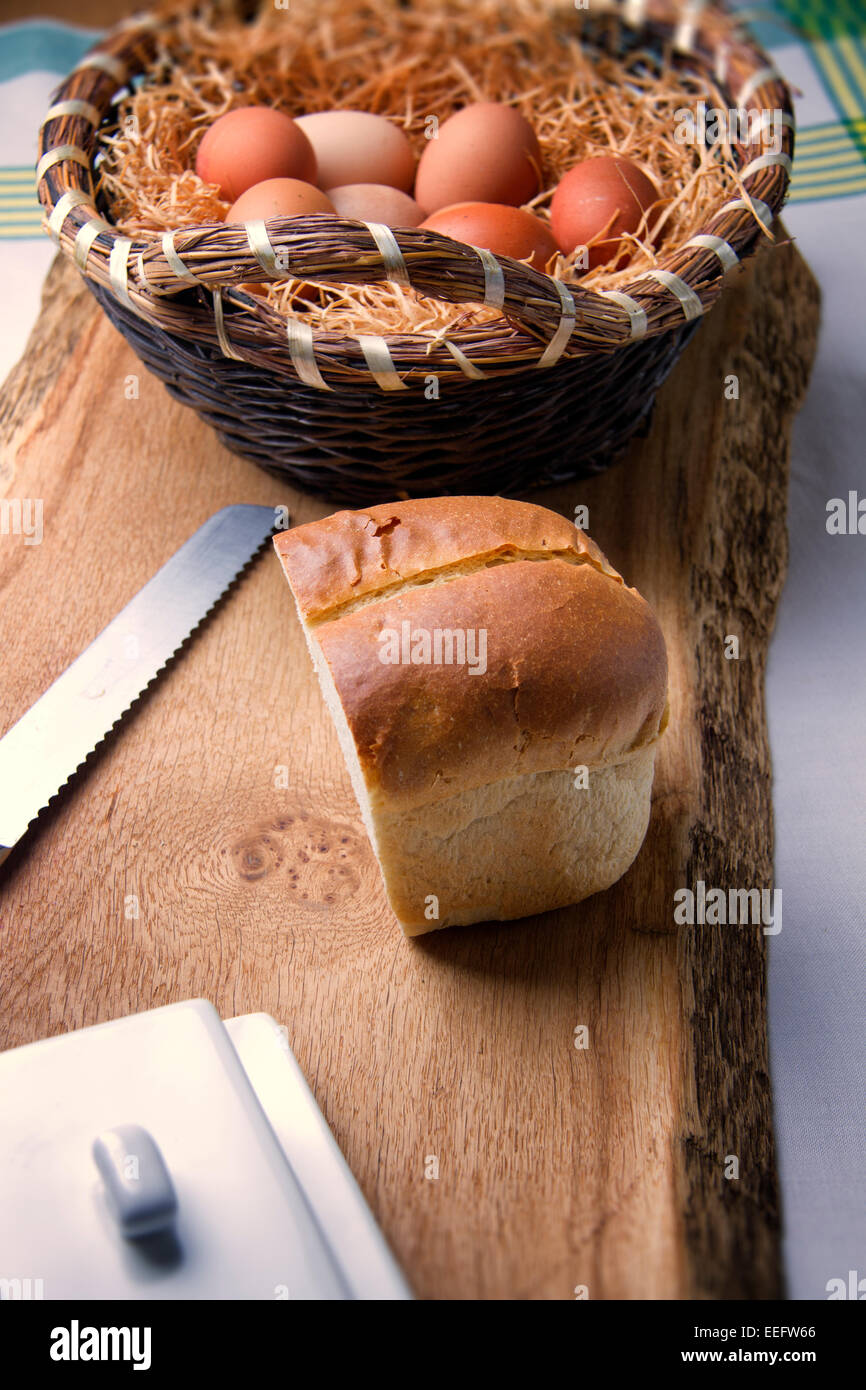 Close up of breads with wicker baskets hires stock photography and