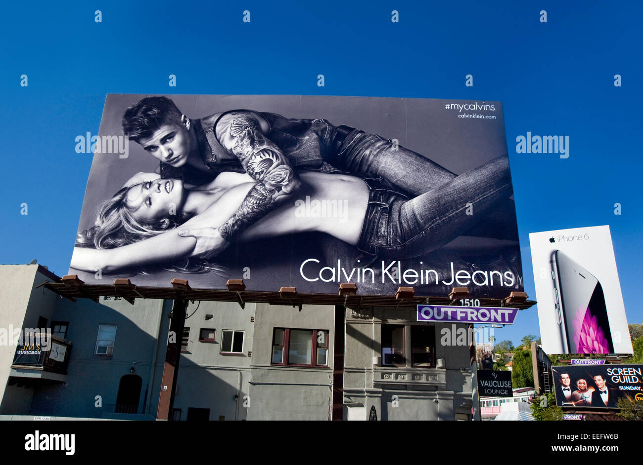 Justin Bieber's billboard for Calvin Klein jeans on the Sunset Strip in  West Hollywood Stock Photo - Alamy