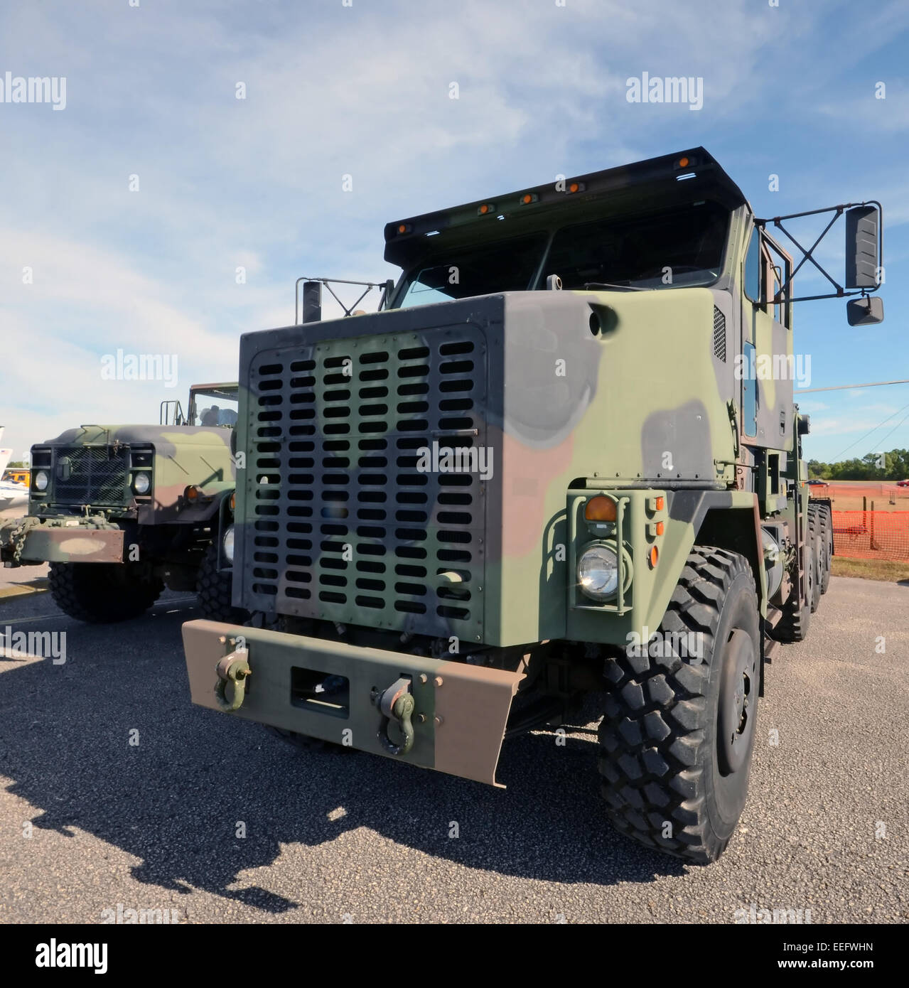 Modern army trucks for heavy cargo Stock Photo