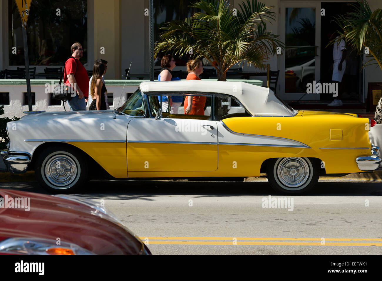 1950s Chevy Classic Car, South Beach, Miami, Florida, USA Stock Photo