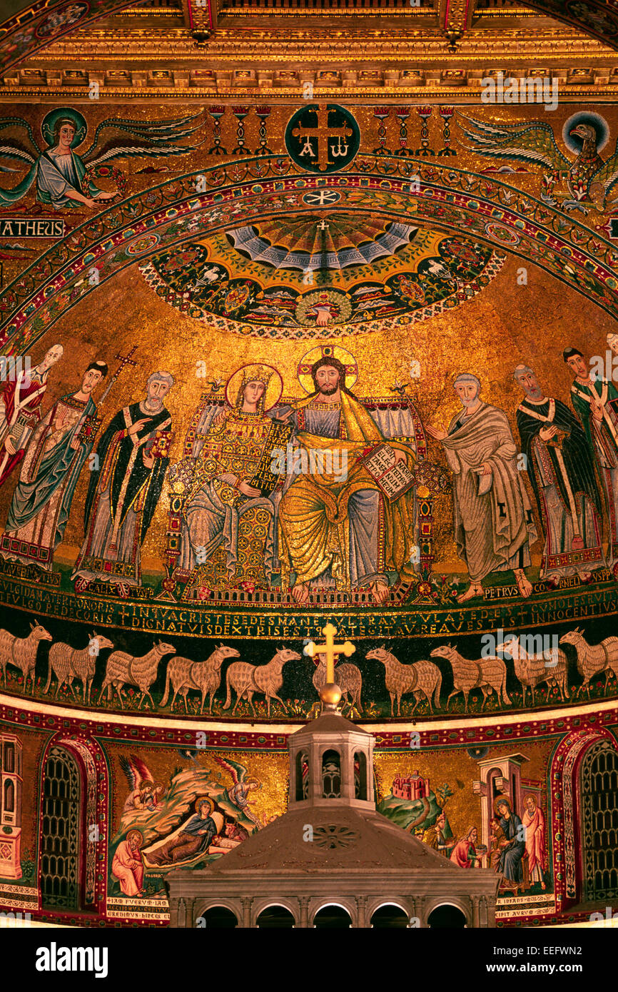 italy, rome, basilica di santa maria in trastevere, apse mosaics (12th