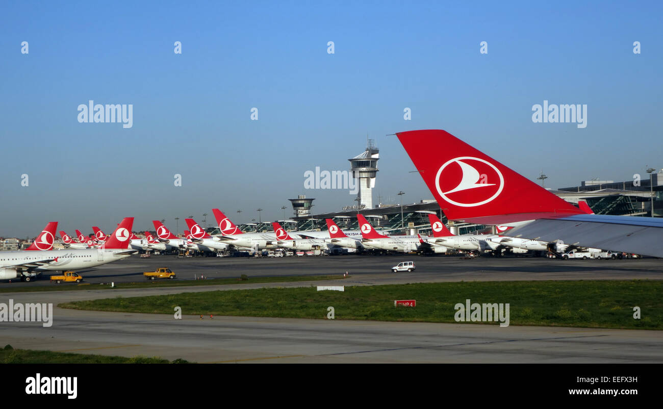 Istanbul, Turkey, view from an airplane in flight over Turkish Airlines Istanbul Stock Photo