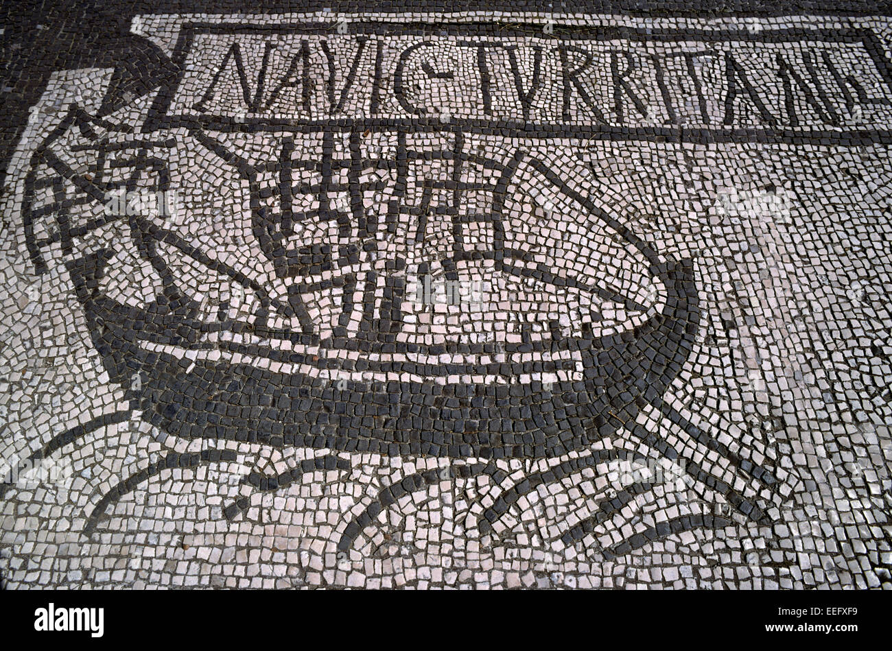 italy, rome, ostia antica, piazzale delle corporazioni, ancient roman mosaic detail Stock Photo