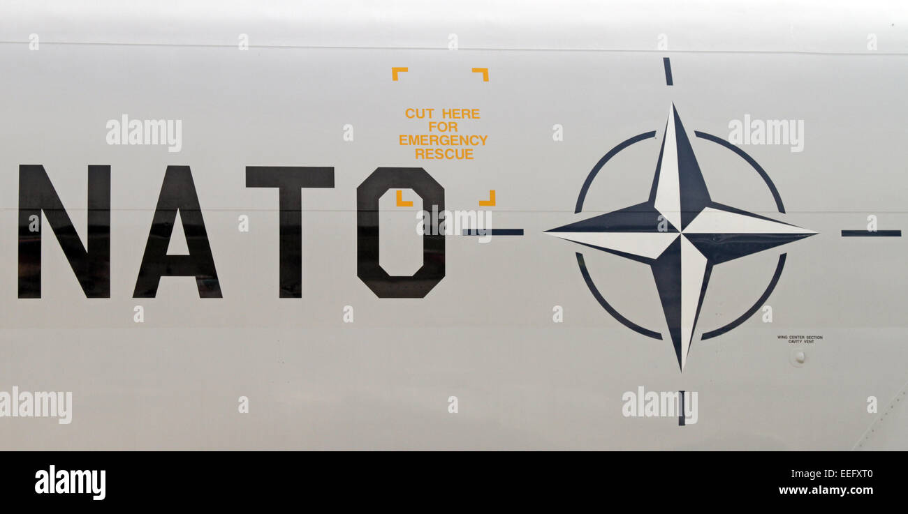 Schoenefeld, Germany, lettering and symbol of NATO Stock Photo