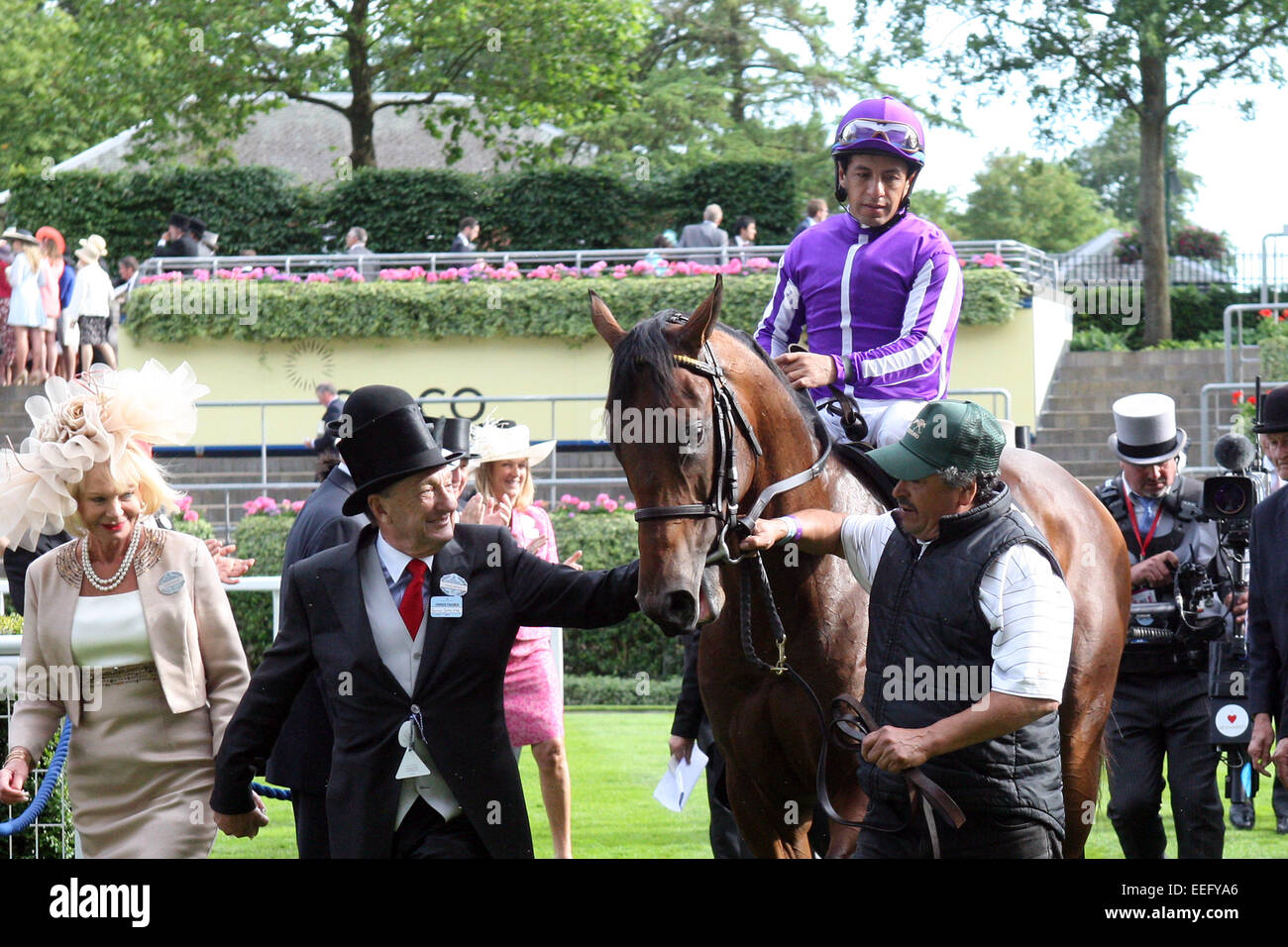 Royal Ascot, Hootenanny with Victor Espinoza up after winning the Windsor Castle Stakes Stock Photo