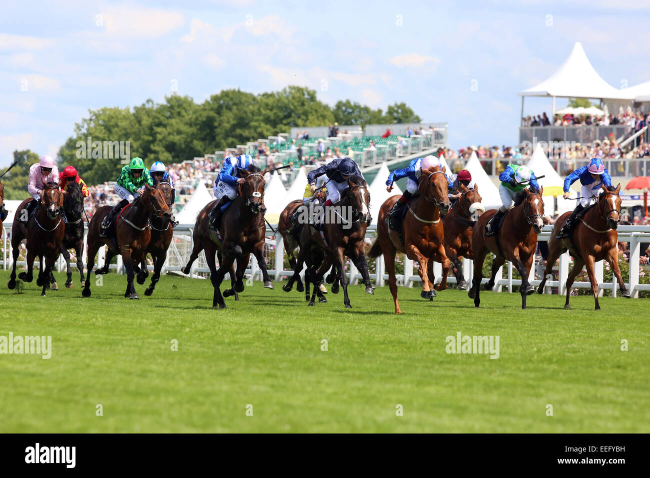 Royal Ascot, Mustajeeb (seventh from right) with Pat Smullen up wins the Jersey Stakes Stock Photo