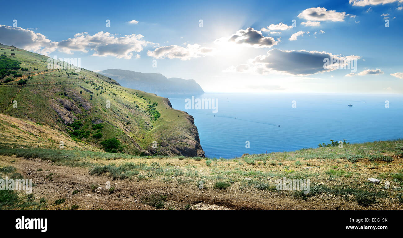 View on sea from the top of a mountain Stock Photo
