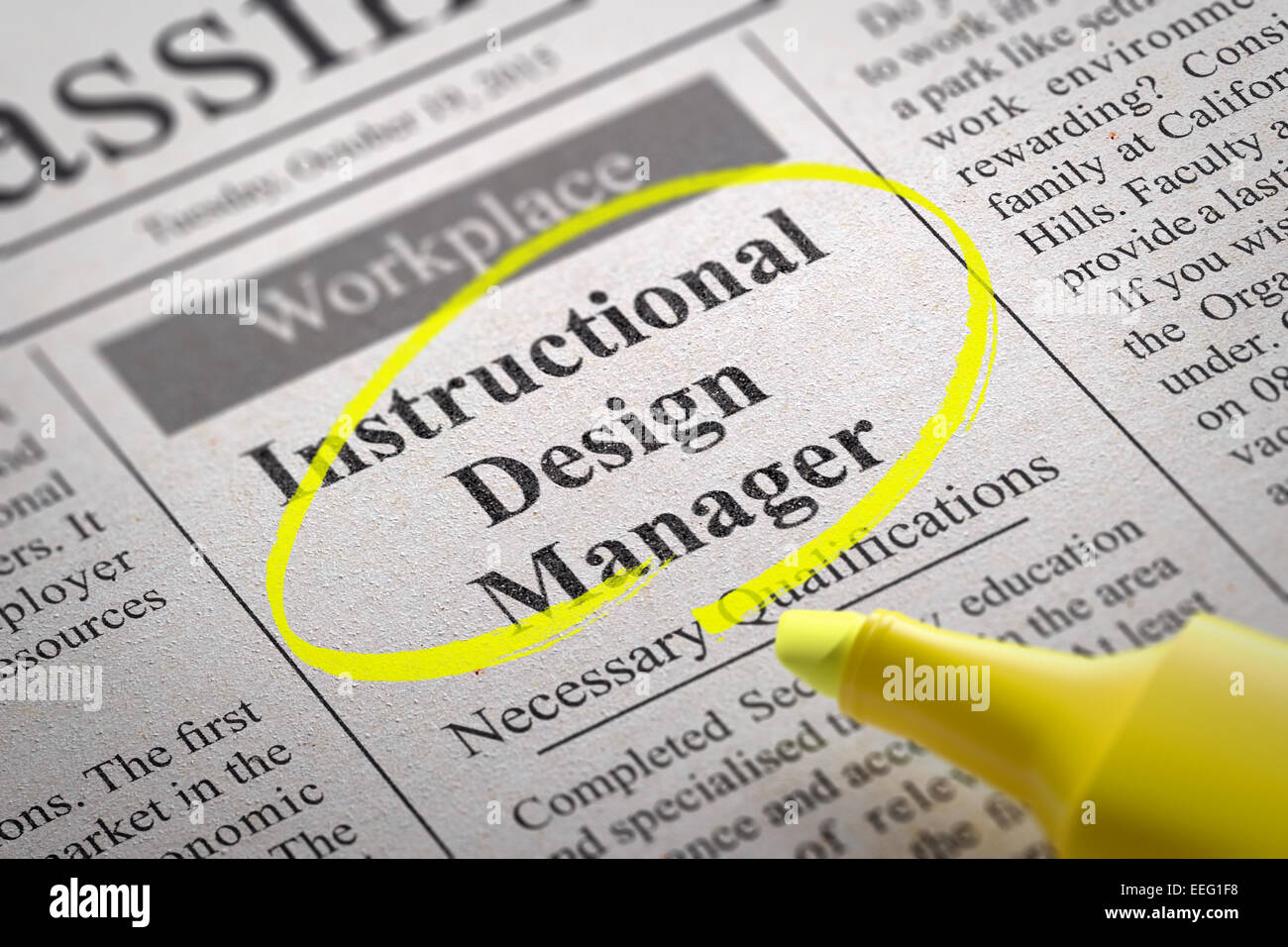 Instructional Design Manager Jobs in Newspaper. Stock Photo