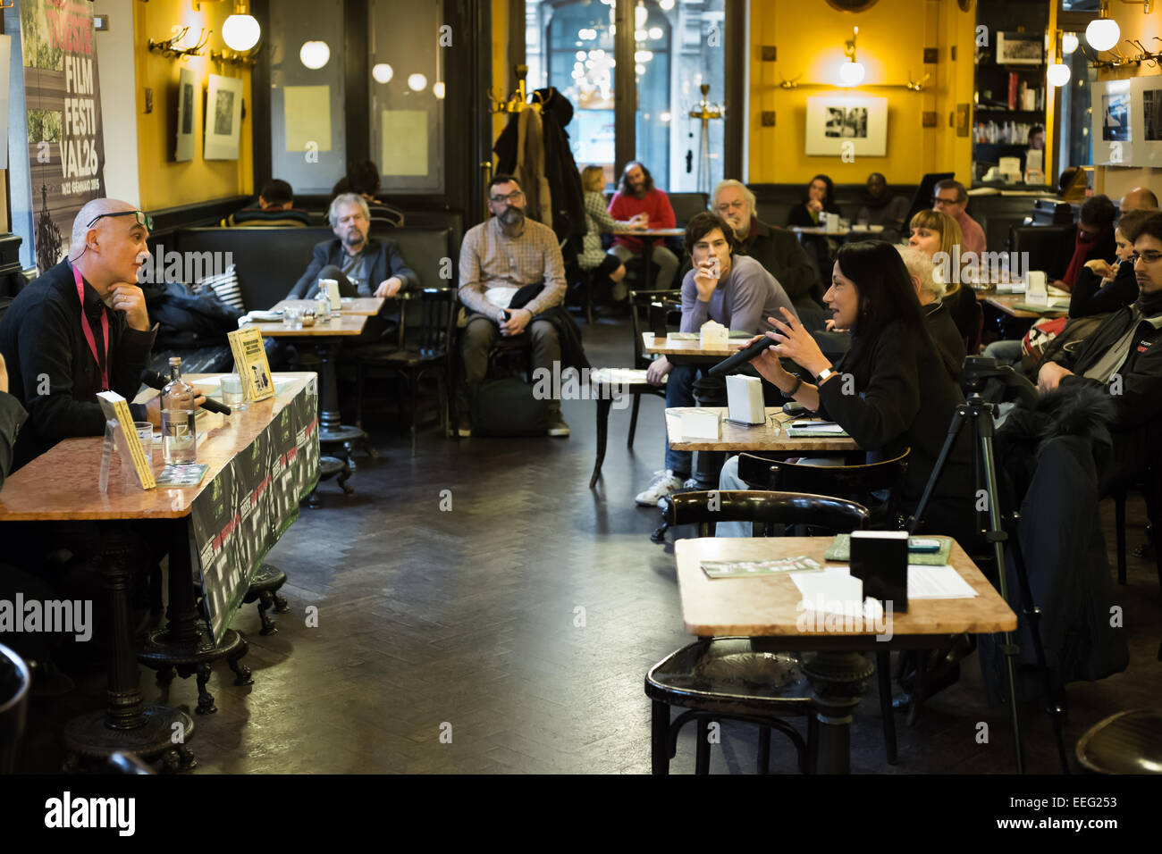 Trieste, Italy. 17th Jan 2015. Q&A with the Authors in the Antico Caffe San Marco during the 26th edition of the Trieste Film Festival Stock Photo