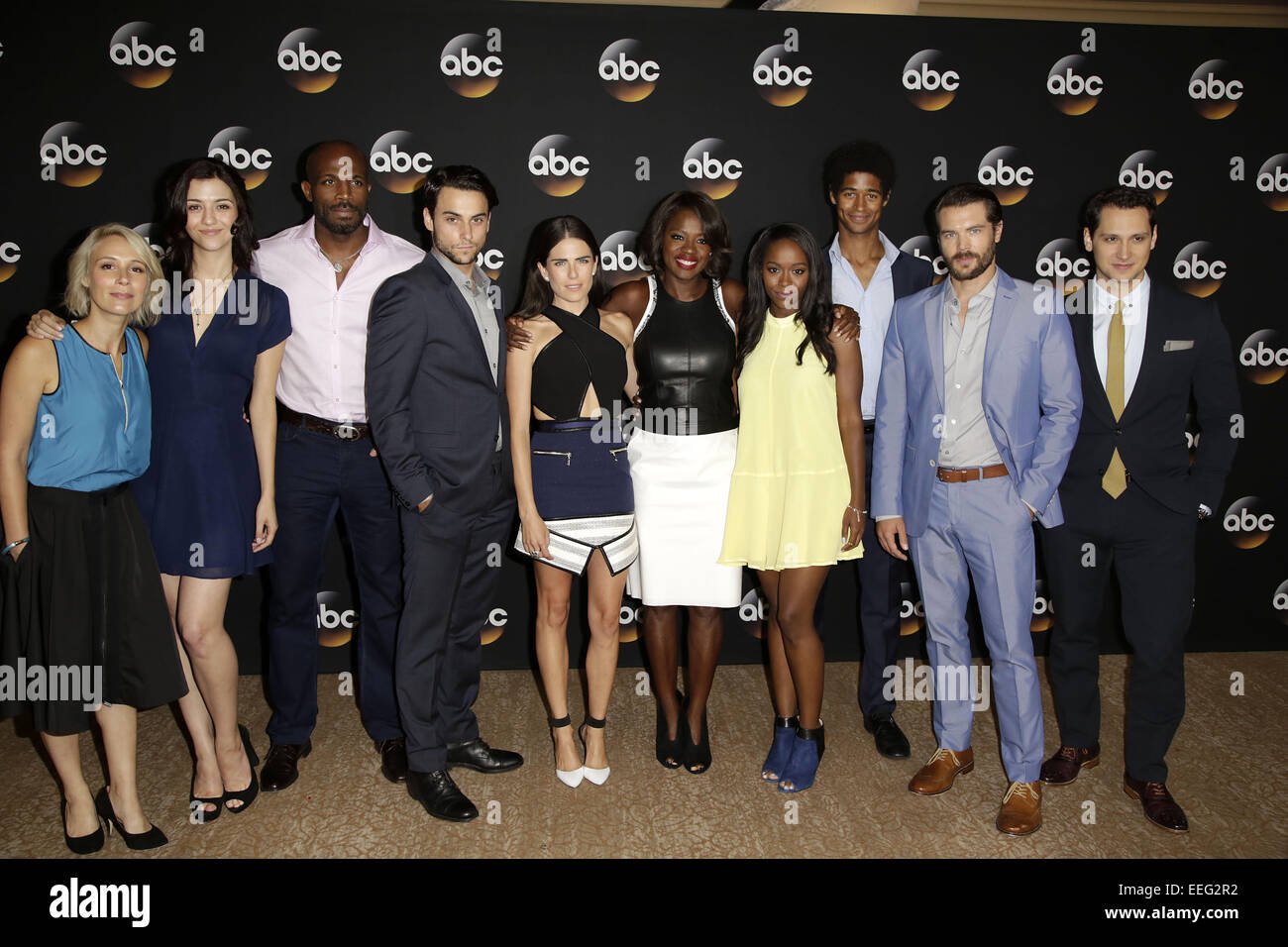 Celebrities attend Disney | ABC TCA 2014 Summer Press Tour at The Beverly Hilton hotel - Arrivals  Featuring: Betsy Beers,Katie Findlay,Billy Brown,Jack Falahee,Karla Souza,Viola Davis,Aja Naomi King,Alfred Enoch,Charlie Weber,Matt McGorry Where: Beverly Stock Photo