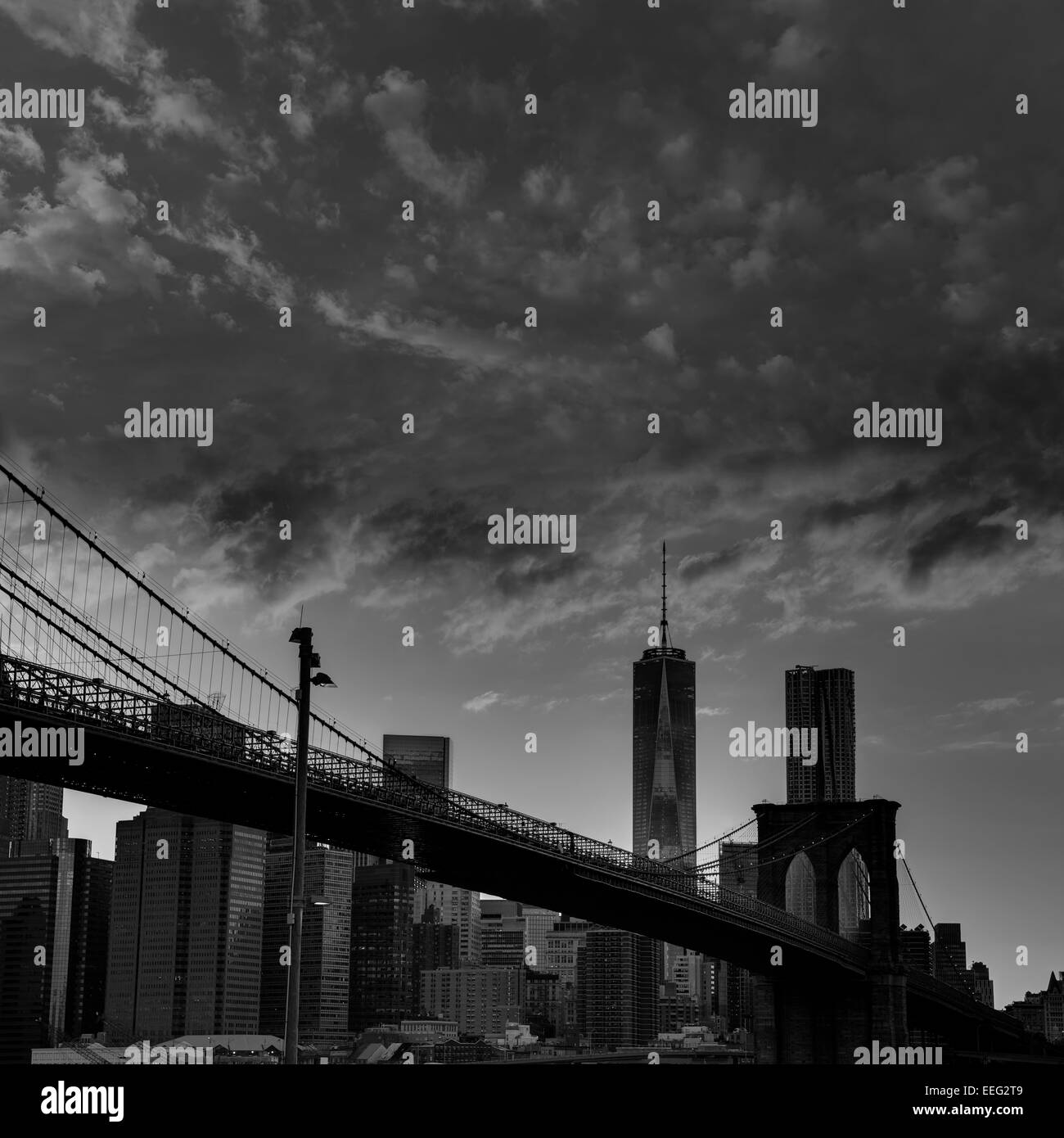 Brooklyn bridge and Manhattan skyline on July 4th New York USA Stock Photo