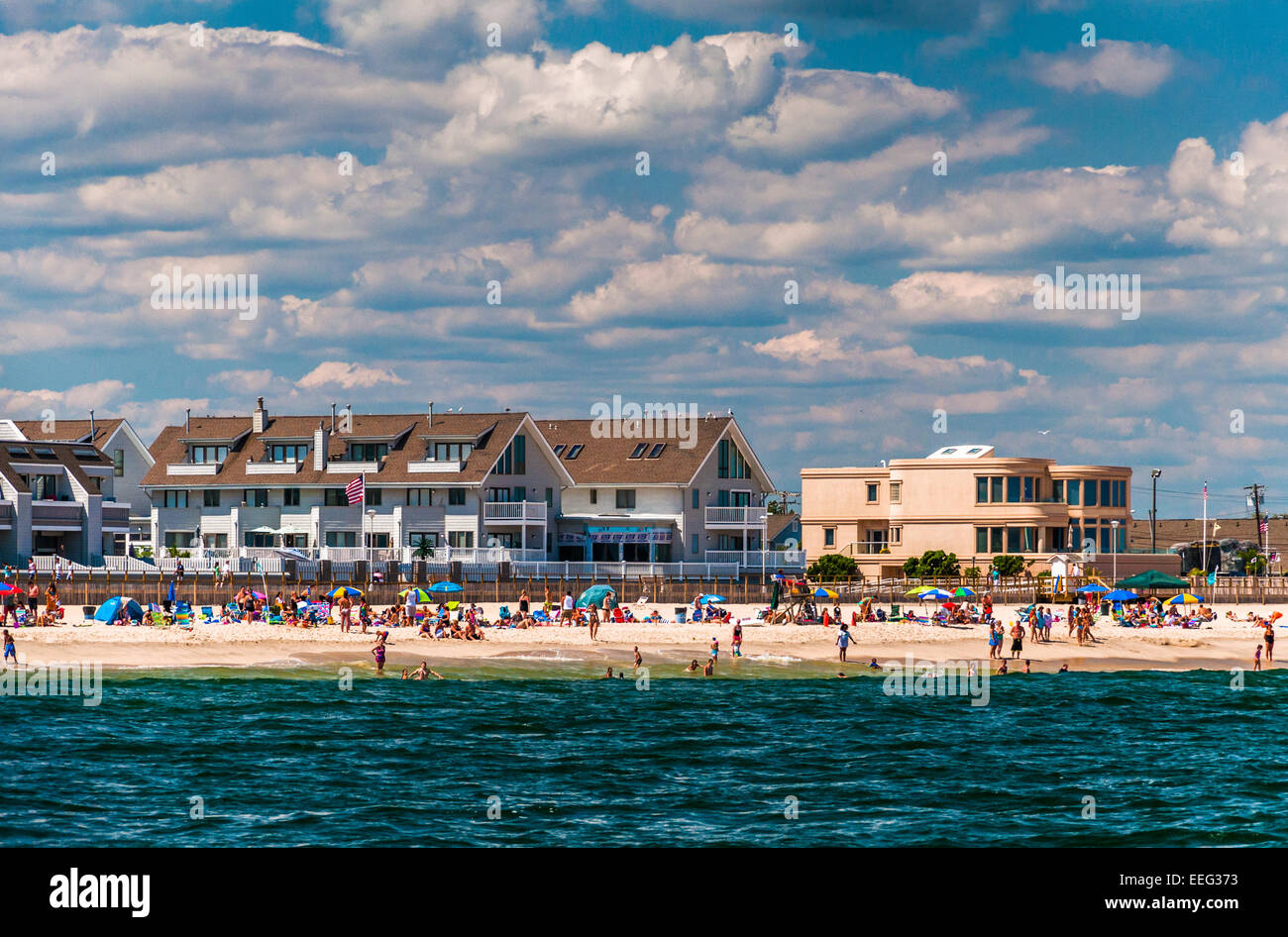 People and buildings on the beach in Point Pleasant Beach, New Jersey ...