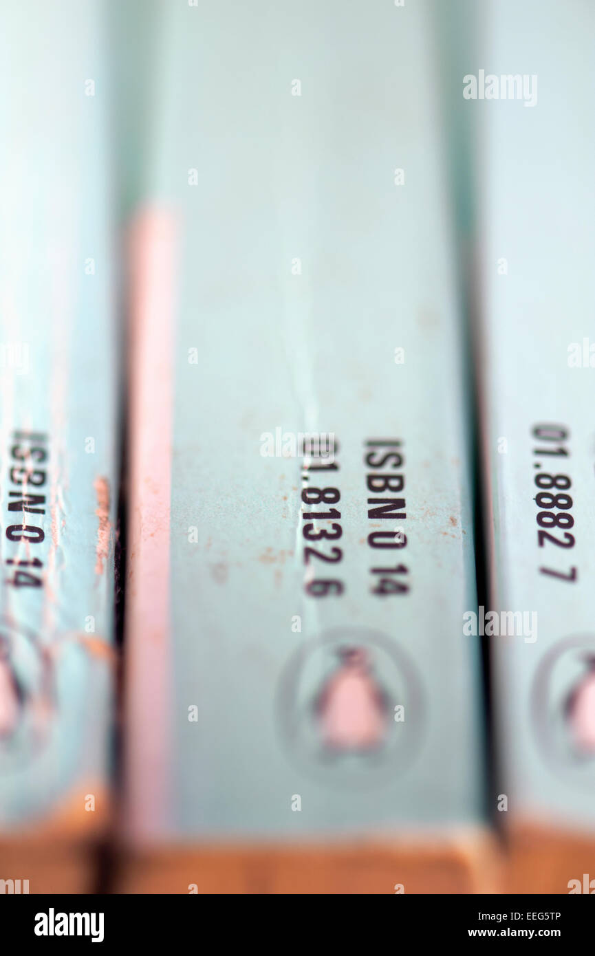 Close-up of Penguin Classic books showing ISBN numbers Stock Photo