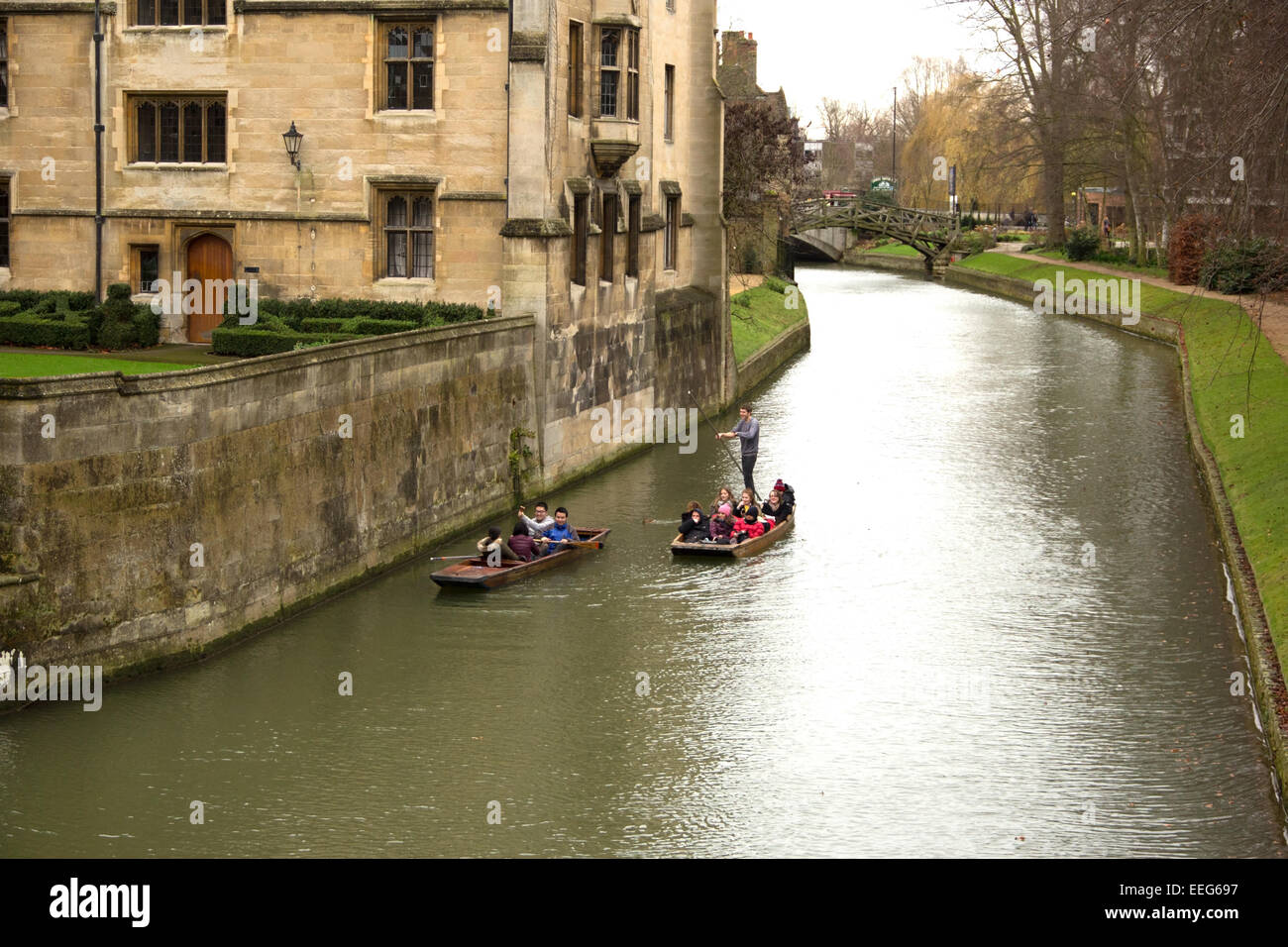 Punting tour outside of Queens' College in Cambridge. Stock Photo