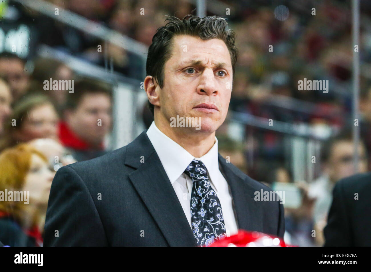 Carolina Hurricanes assistant head coach Rod Brind'Amour during the NHL  game between the Vancouver Canucks and the Carolina Hurricanes at the PNC  Arena. The Vancouver Canucks defeated the Carolina Hurricanes 3-0 Stock