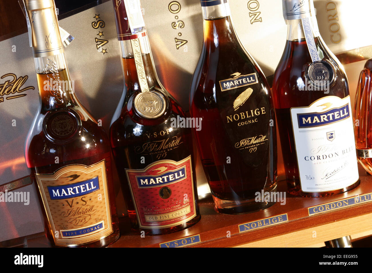 Flasche, Detail, Cognac, Martell, Getraenk, alkoholisch, Alkohol Stock Photo