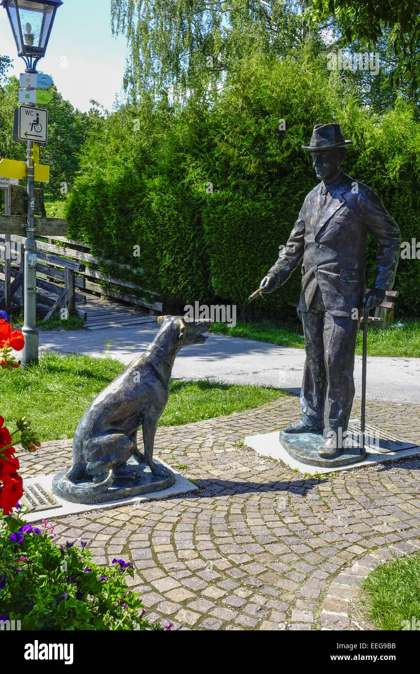 Thomas Mann Denkmal in Gmund am Tegernsee, Oberbayern , Deutschland, Europa, Thomas Mann memorial in Gmund at Tegernsee lake, Up Stock Photo