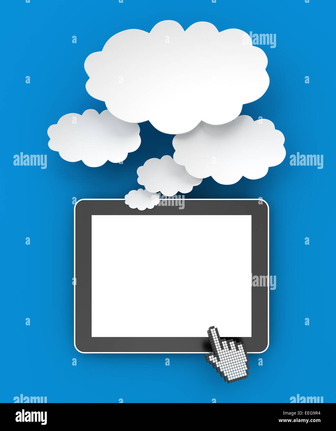 Digital tablet and thought bubbles with copyspace, 3d render Stock Photo