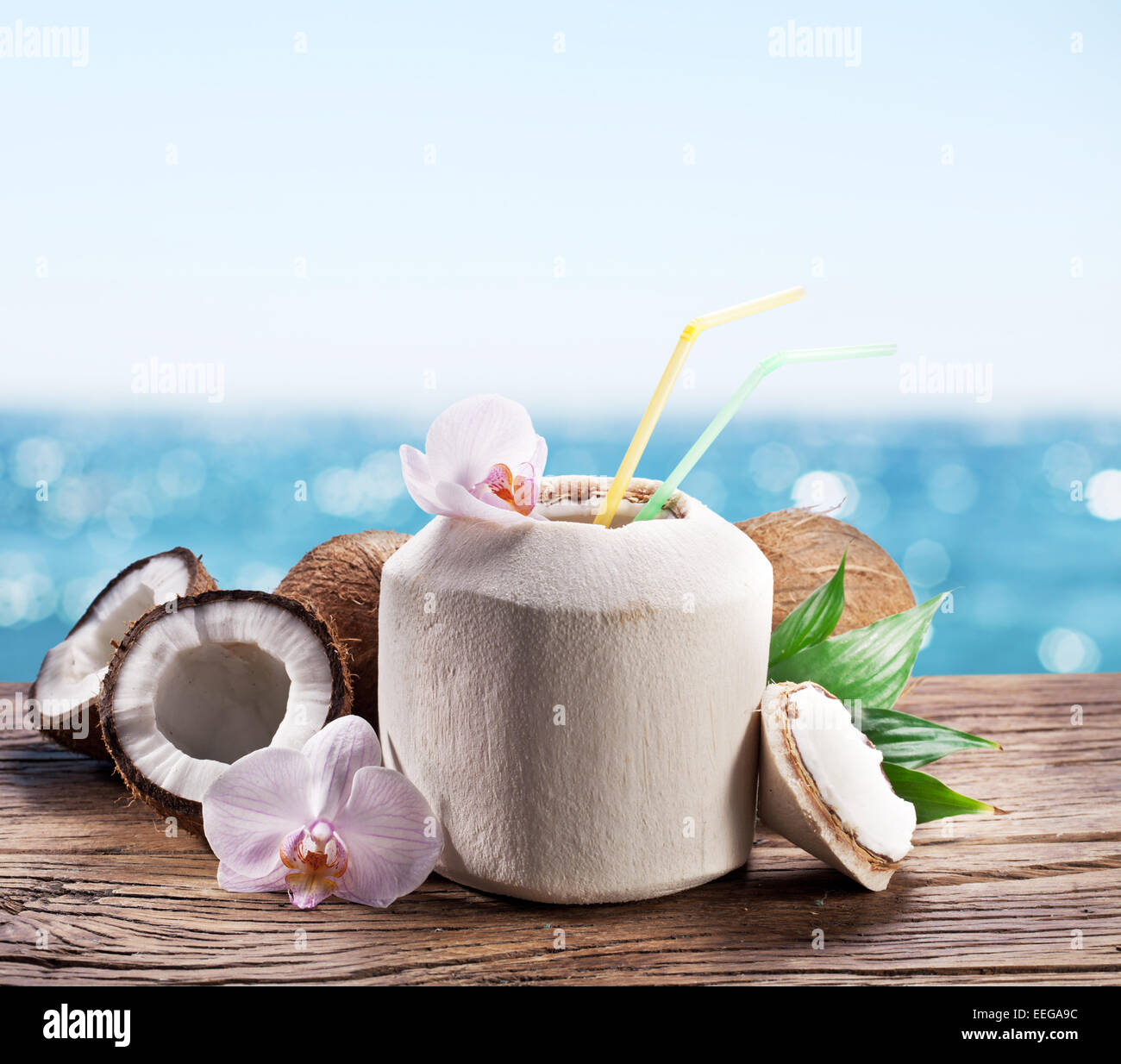 Coconut water in the nut Stock Photo Alamy