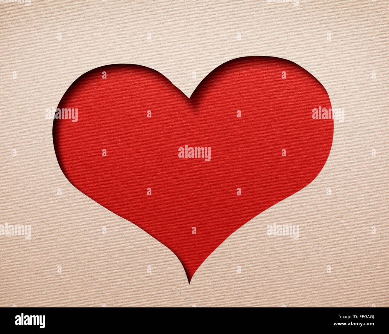 Heart cutout in paper. Red background inside.Card design. Stock Photo