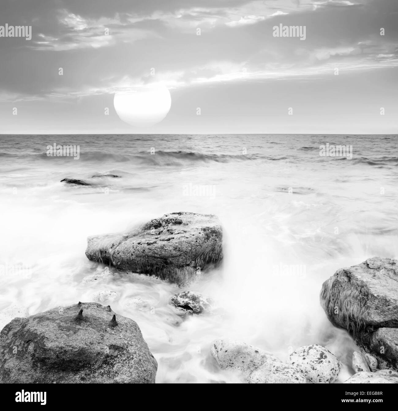 Romantic seascape beautiful coast beach Black and White Stock Photos ...