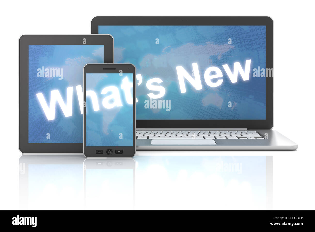 What's new on laptop,digital tablet and smartphone, 3d render Stock Photo