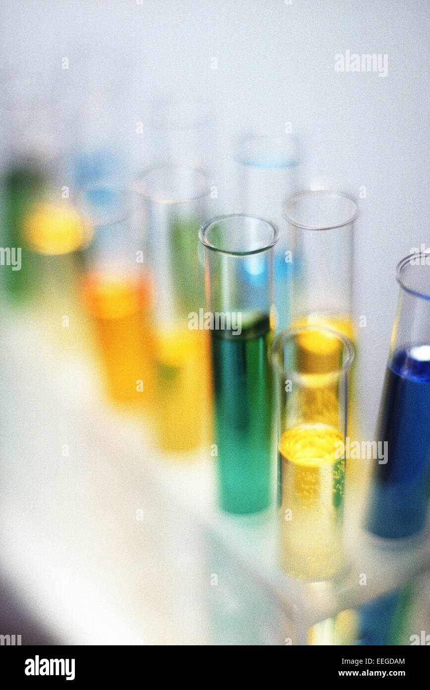 Hamburg, Germany, Test tubes with various colored liquids Stock Photo