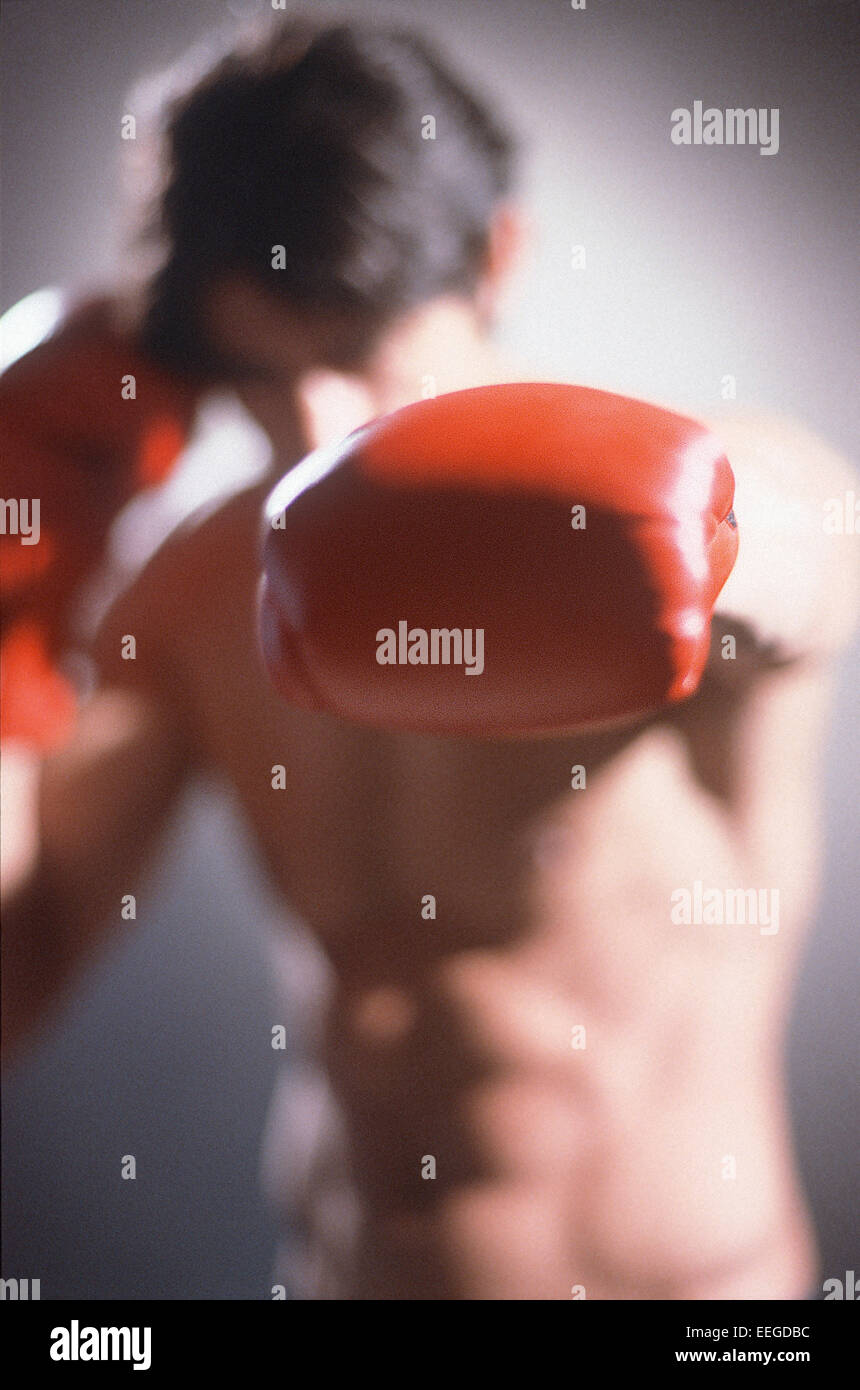 Hamburg, Germany, boxer in fighting pose with boxing gloves Stock Photo