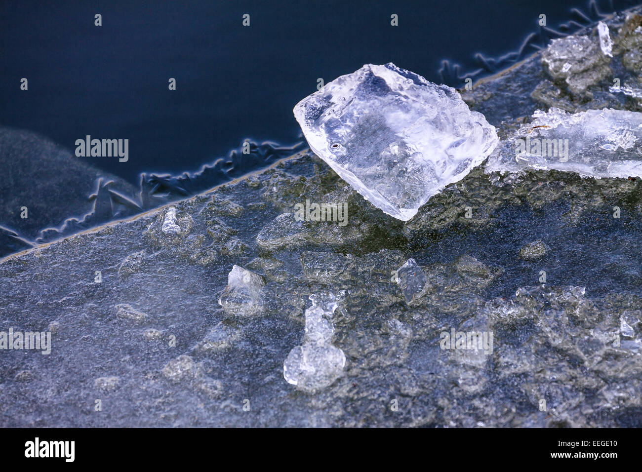 Ice on a lake in winter. Stock Photo