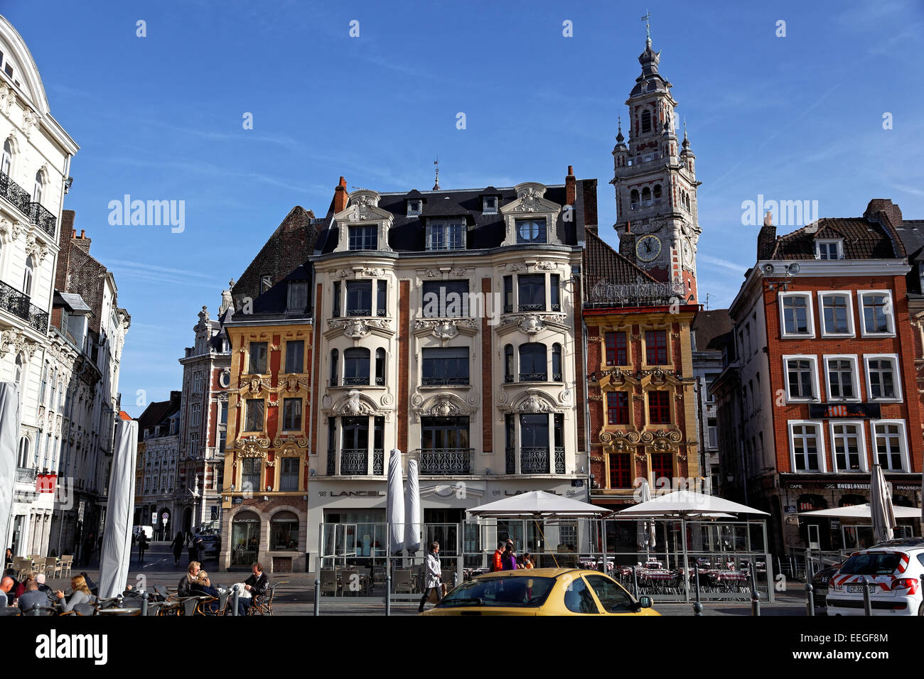 Decorative buildings at Grand PLace, Lille, France Stock Photo