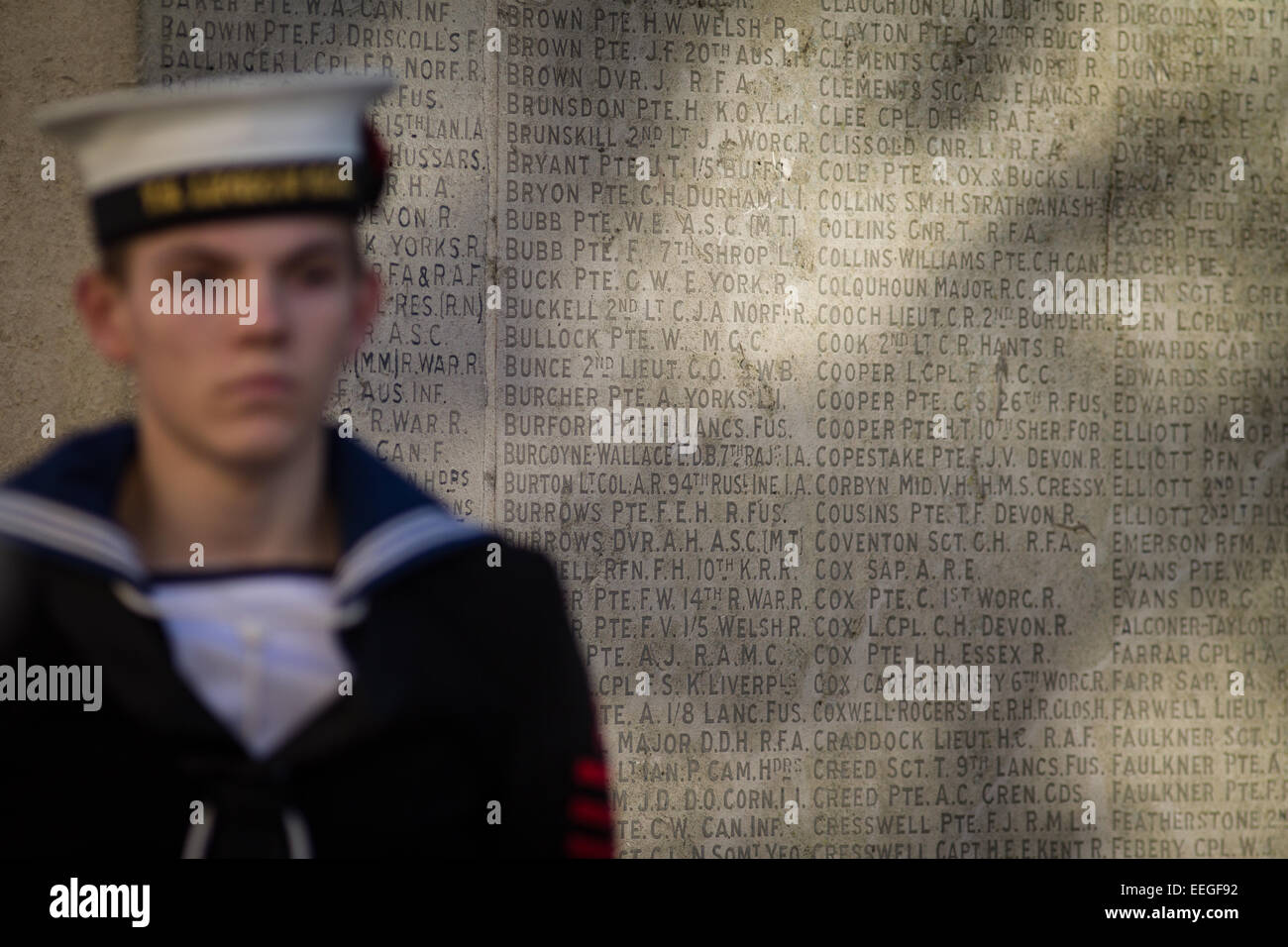 Navy Cadet stands guard at the war memorial Stock Photo