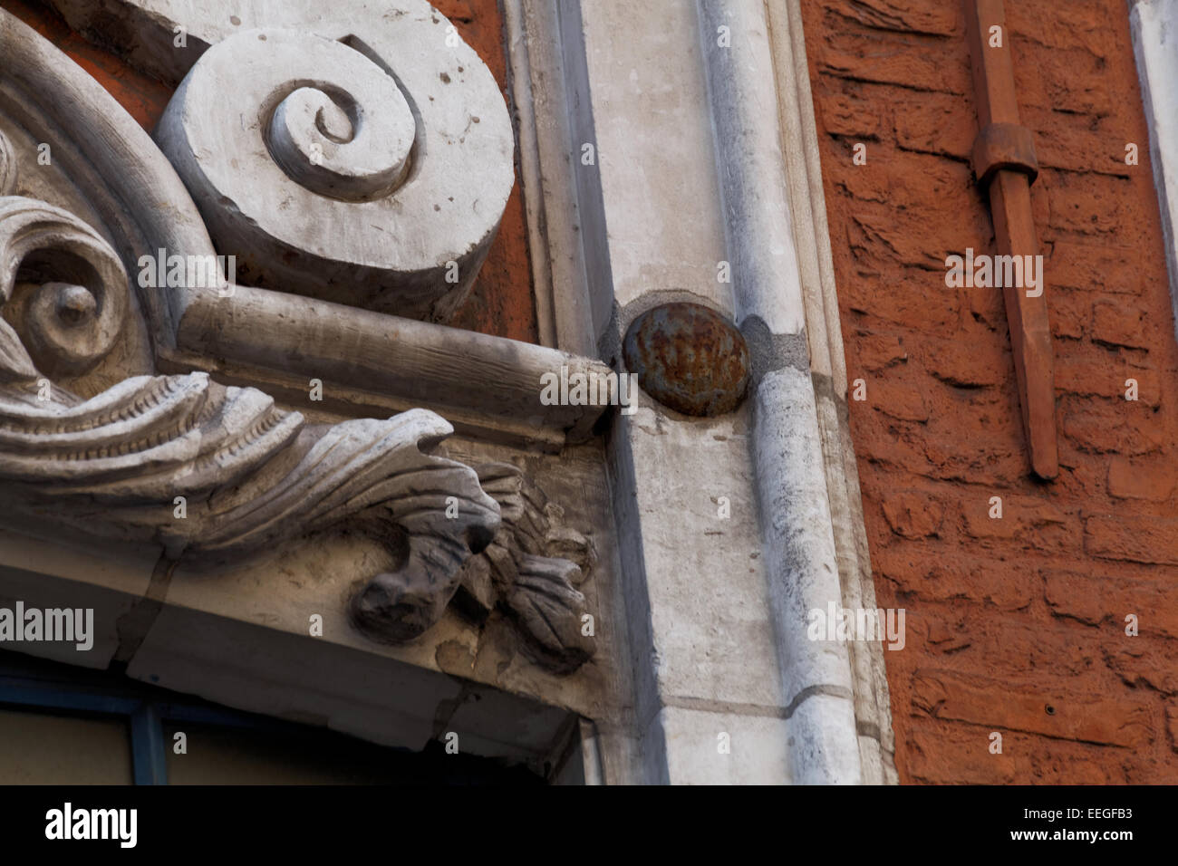 Embedded Cannon Balls, Rue de la Bourse, Lille, France Stock Photo