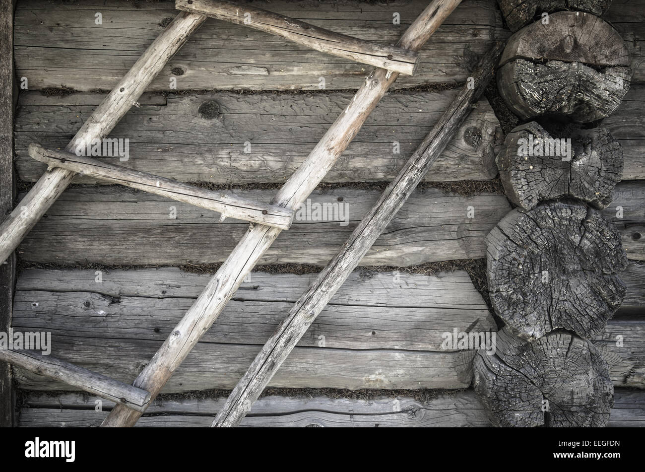 Angle old log home, close up Stock Photo
