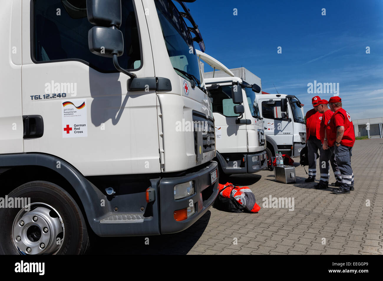 Schoenefeld, Germany, German Red Cross convoy Ukraine Help Stock Photo
