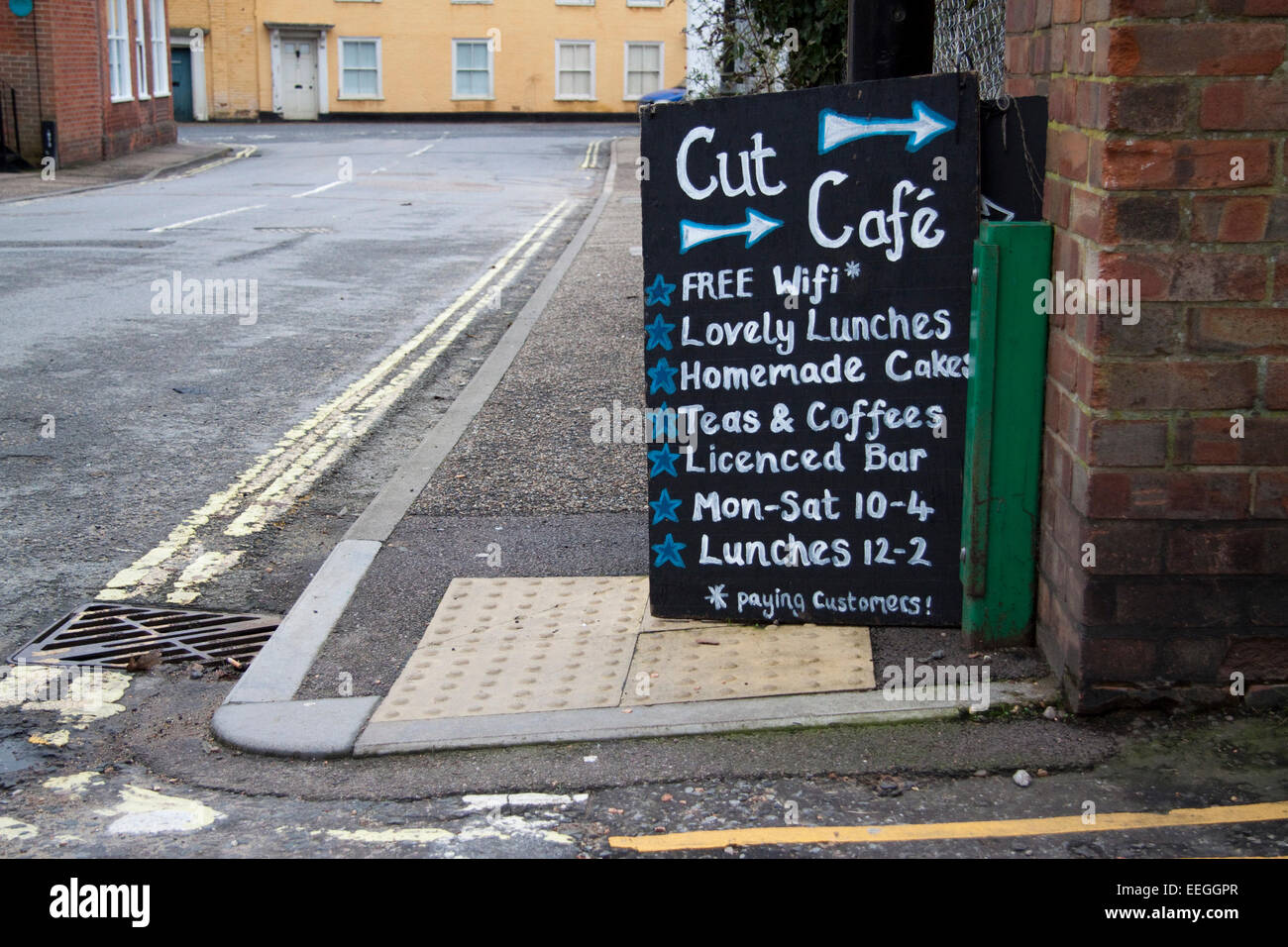 Cafe blackboard offering free wifi ... but for paying customers only Stock Photo