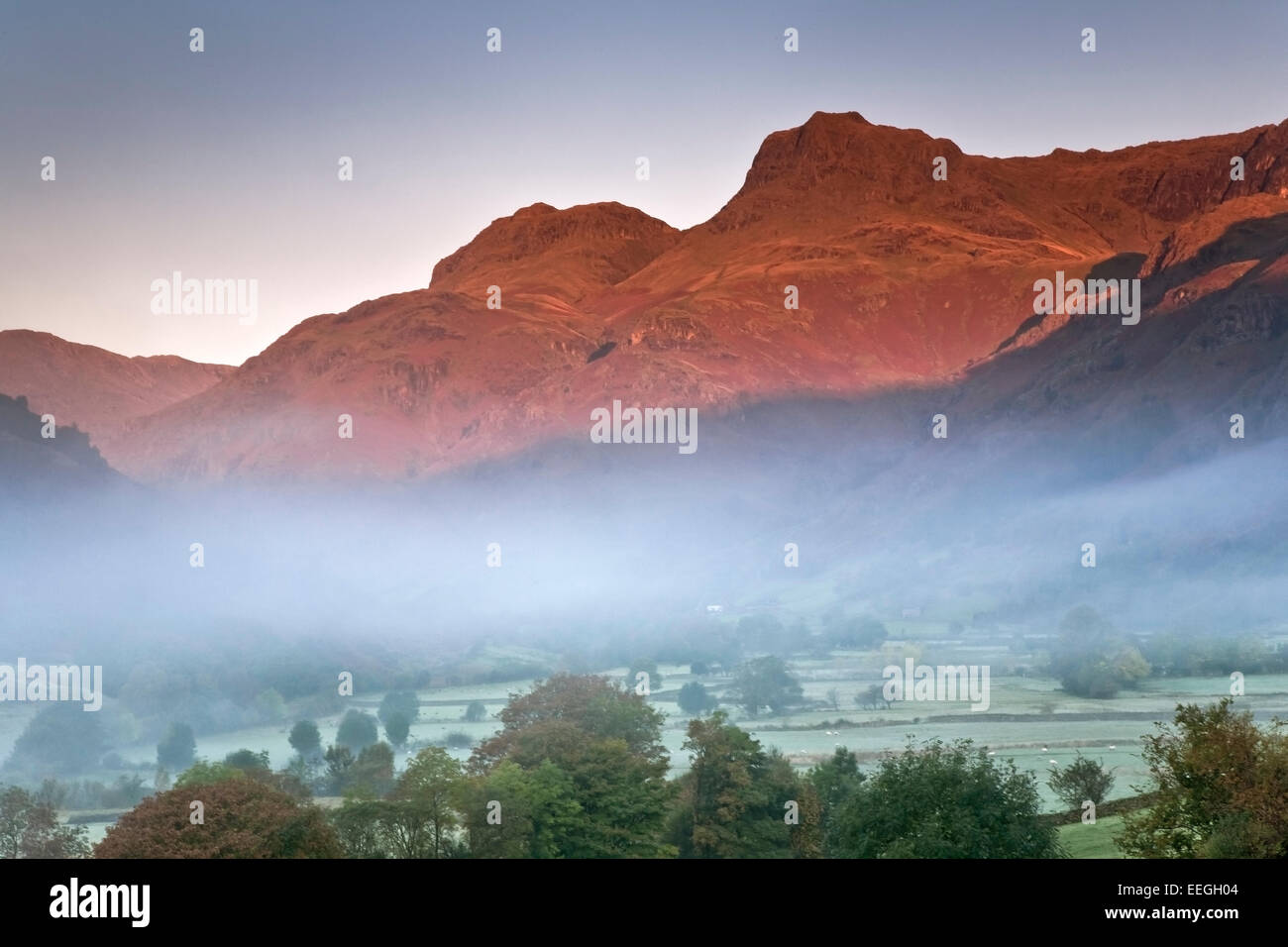 The Langdale Pikes at dawn, Lake District, Cumbria England UK Stock Photo