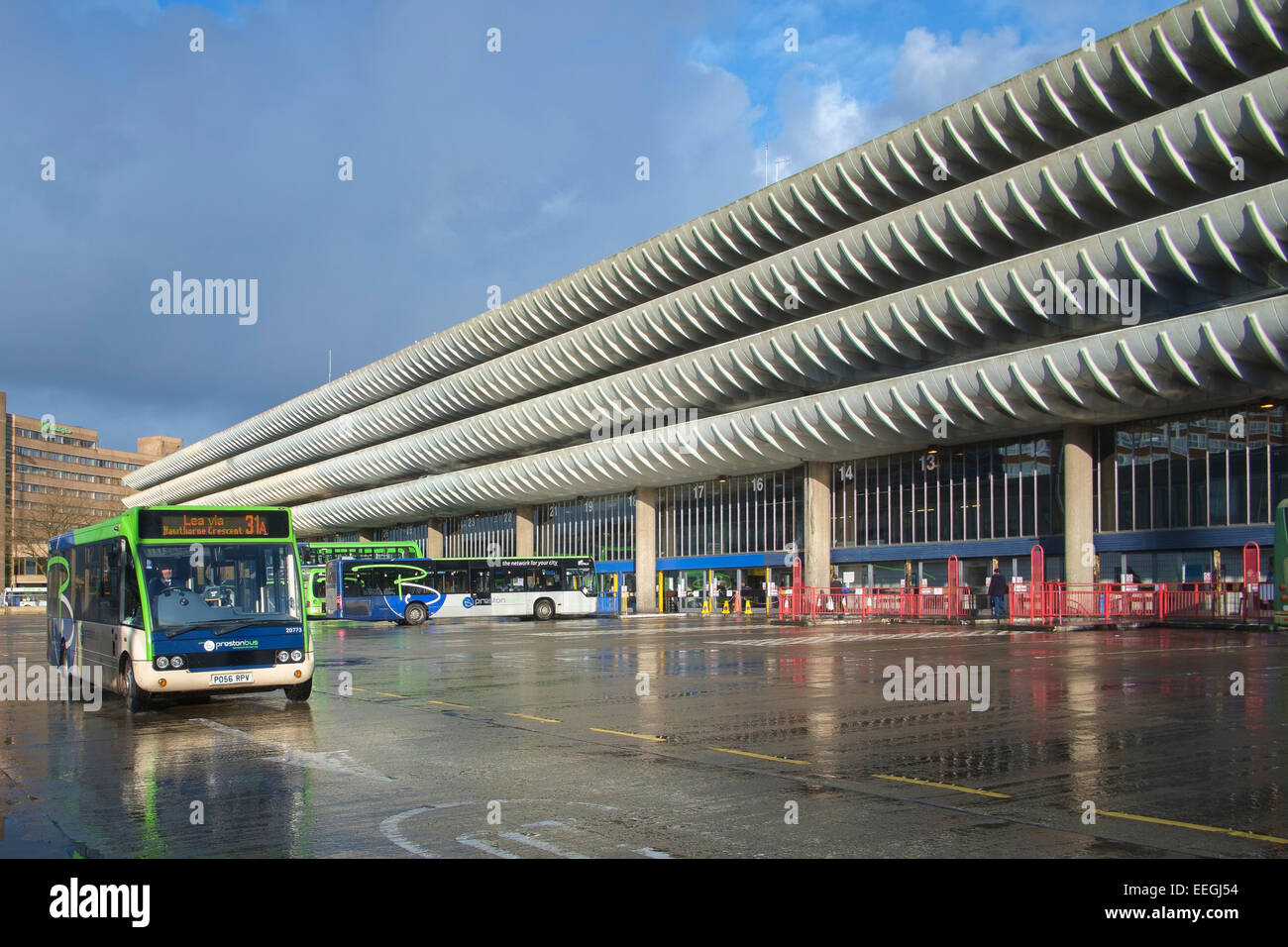 Preston Lancashire: Preston Bus Station is often cited as a great example of Britalist architecture and is now a Listed building Stock Photo