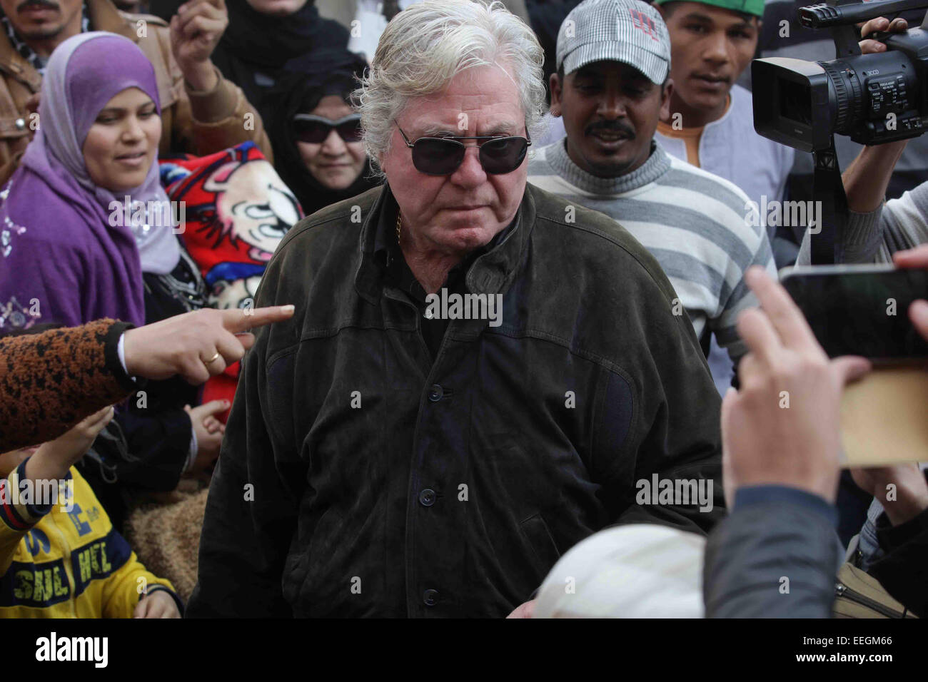 Cairo, Egypt. 18th Jan, 2015. Egyptian actor Hussain Fahmi, attends the funeral of Egyptian actress Faten Hamama in 6th of October City on the outskirts of Cairo on January 18, 2015. Hamama, an Arab film icon and Omar Sharif's former wife, died on January 17, 2015 at the age of 83, their son Tarek Sharif said. Hamama, who was less than 10 when she made her screen debut, appeared in almost 100 films and worked with masters of Egypt's massive film industry, including Youssef Chahine Credit:  Amr Sayed/APA Images/ZUMA Wire/Alamy Live News Stock Photo