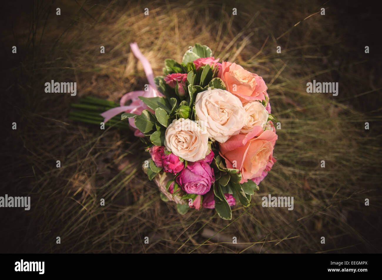 wedding bouquet from different rose color roses Stock Photo