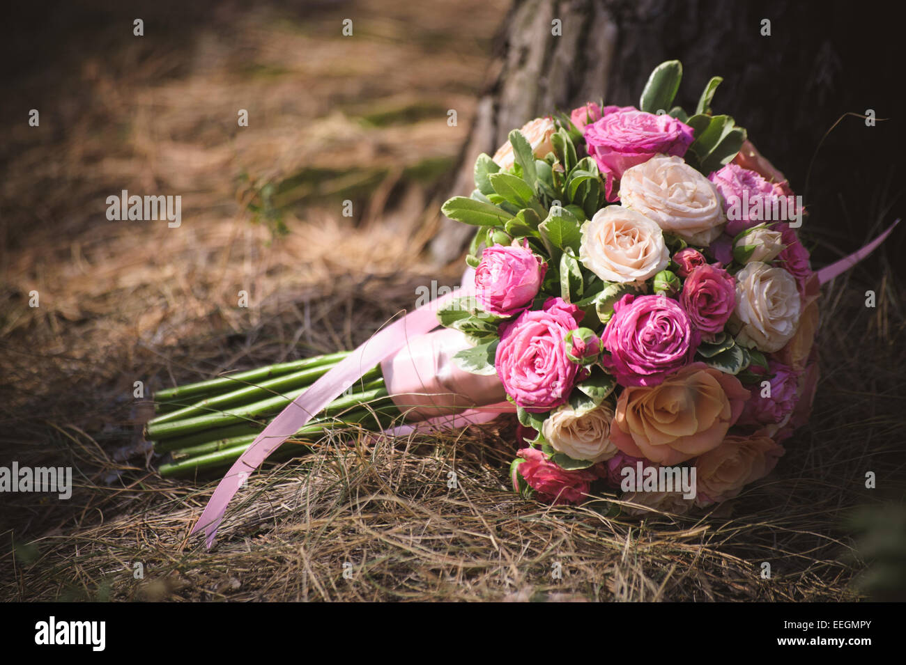 wedding bouquet from different rose color roses Stock Photo