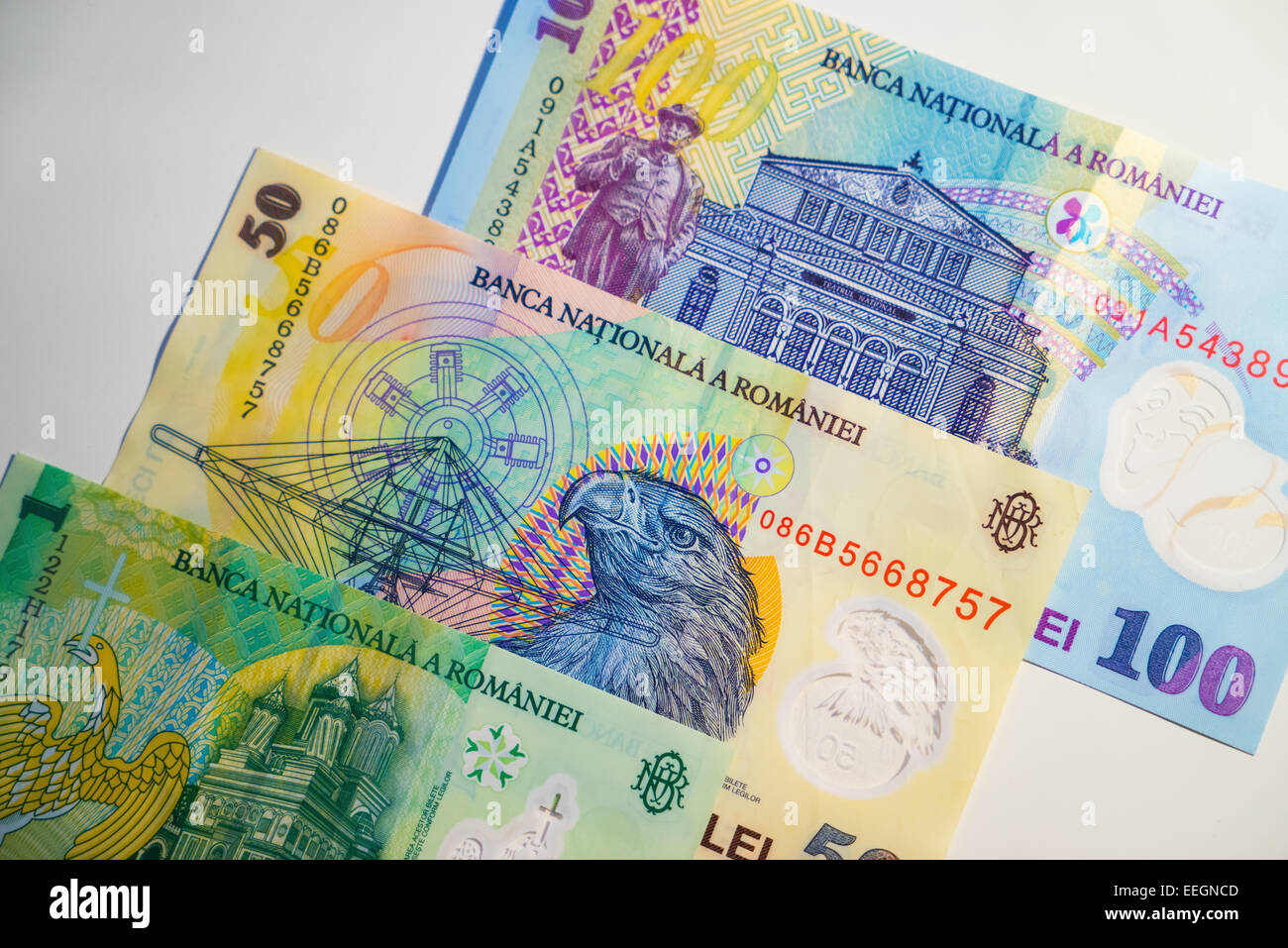 Romanian New Lei paper money bank notes. Stock Photo