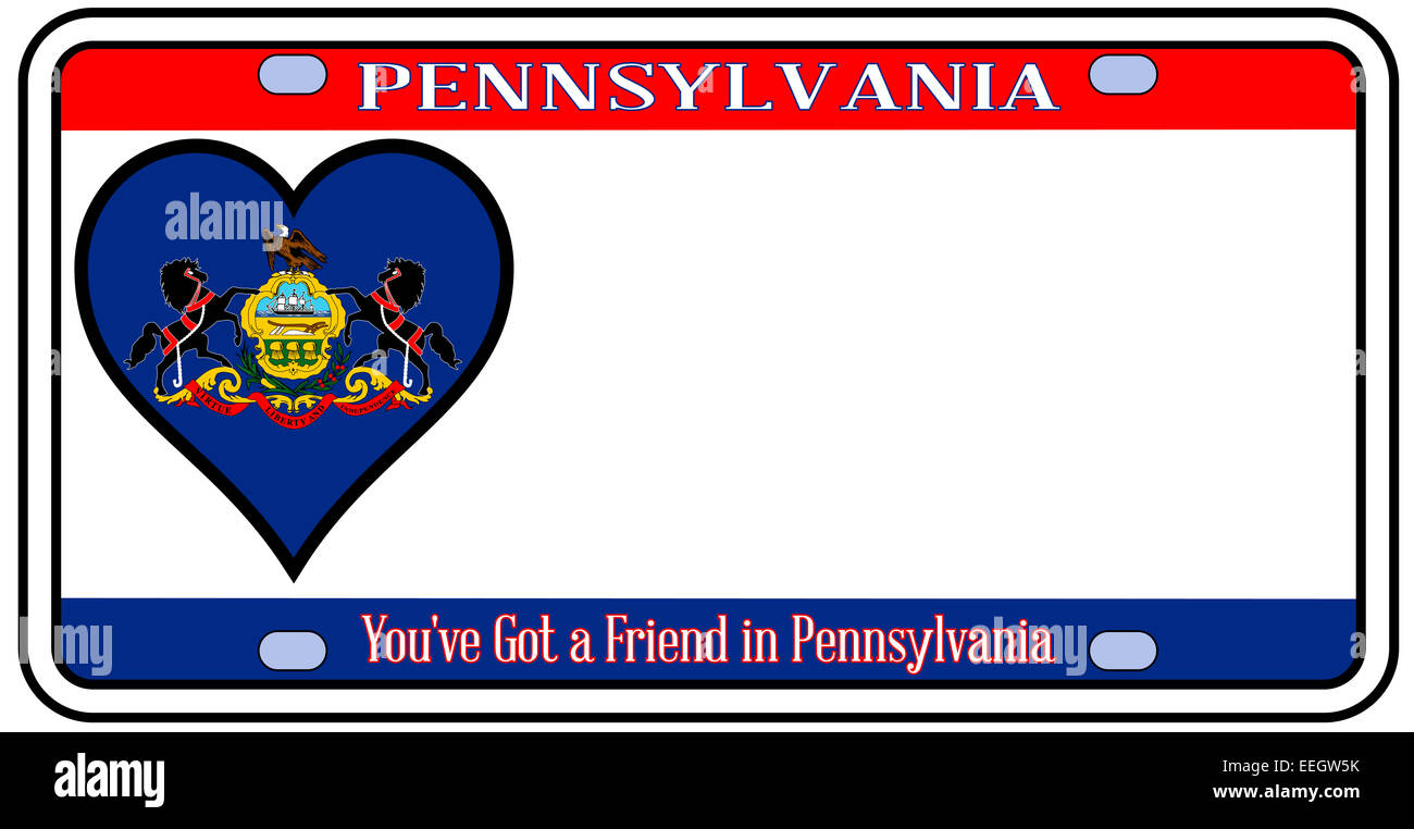 Pennsylvania  license plate in the colors of the state flag with the flag icons over a white background Stock Photo