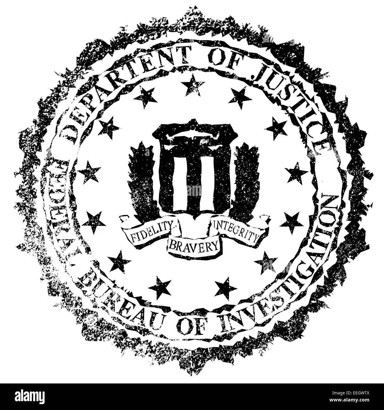 The seal of the Federal Bureau of Information as a rubber stamp over a white background Stock Photo