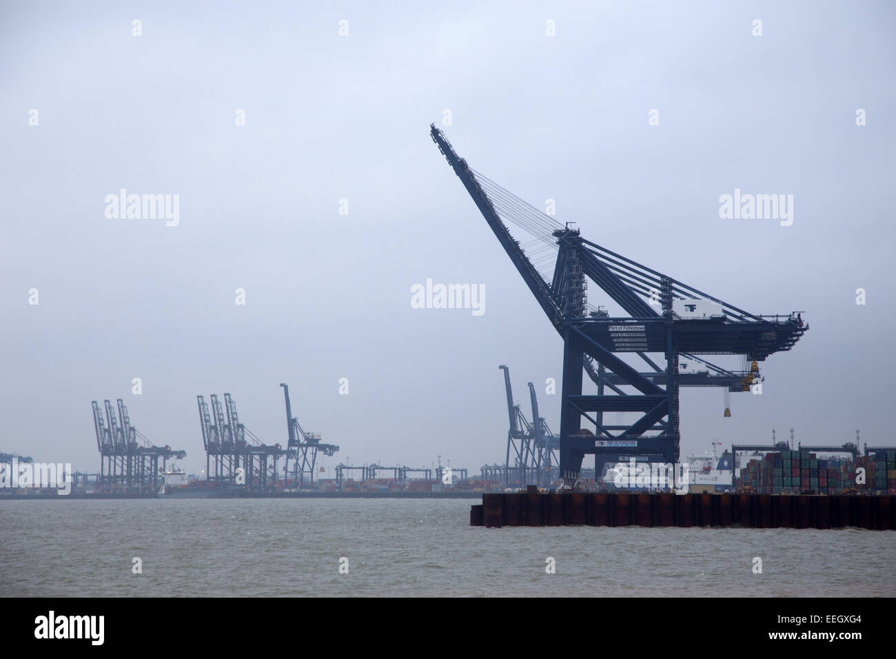 A view of the Port of Felixstowe on a grey January day Stock Photo