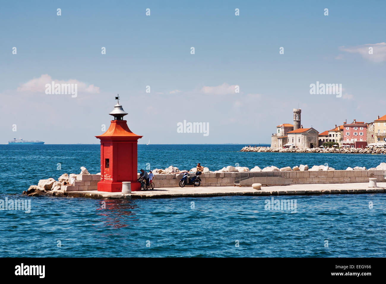 the lighthouse in city Piran - Slovenia Stock Photo