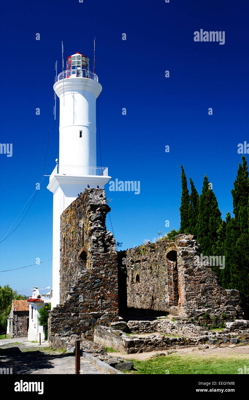 ruins of san francisco convent and lighthouse Barrio Historico Colonia Del Sacramento Uruguay South America Stock Photo